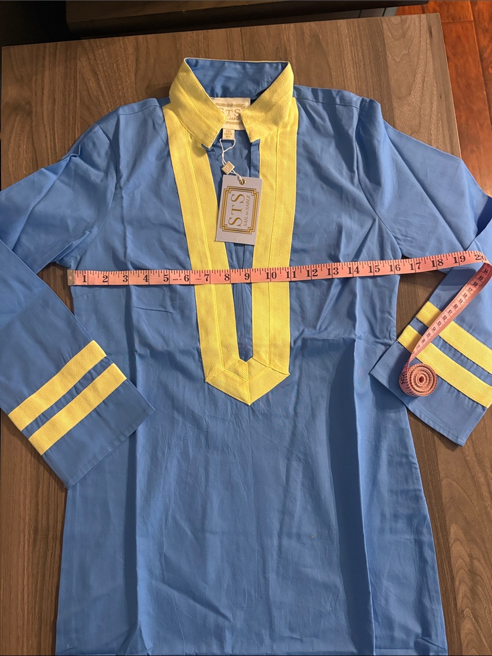 Sail to Sable Cornflower Blue Caftan with Pale Yellow Trim - Picture 6 of 16